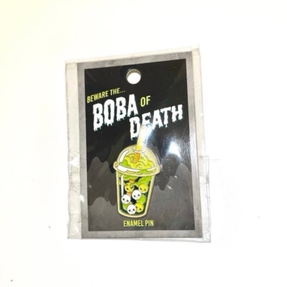 Kawaii neon green skull zombie boba tea enamel pin